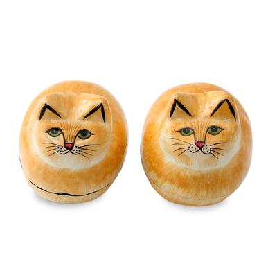 Papier mache boxes, 'Charismatic Cats' (pair)