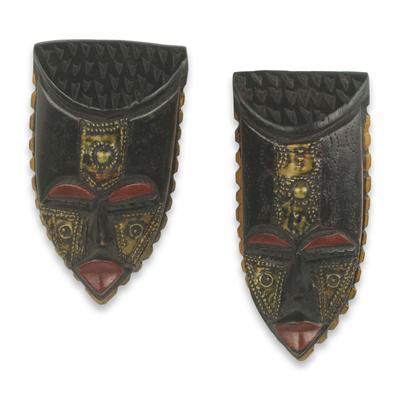 African wood mini masks, 'Passport' (pair)