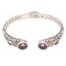 Divine Woman,'Bali Sterling Silver Cuff Bracelet with Amethyst and Garnet'