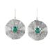 Green Floral Spell,'Sterling Silver Green Onyx Floral Disc Dangle Earrings'