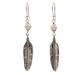 Light Feathers,'Sterling Silver and Cultured Pearl Balinese Feather Earrings'
