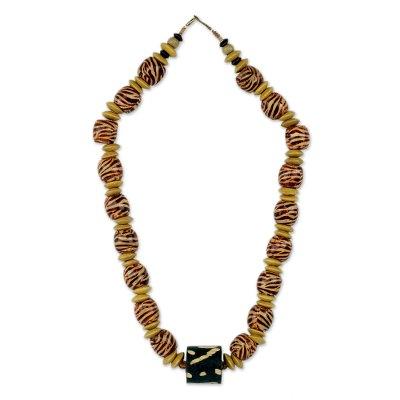 Wood beaded necklace, 'Desert Bird'