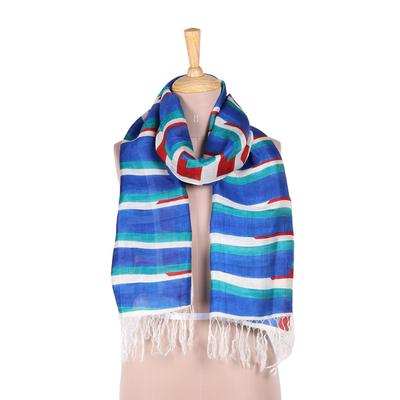 Harmonious Stripes,'Hand-Painted Striped Silk Wrap Scarf from India'