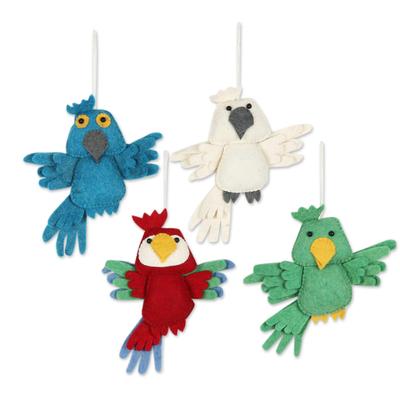 Feathered Friends,'Set of 4 Wool Felt Bird Ornaments'