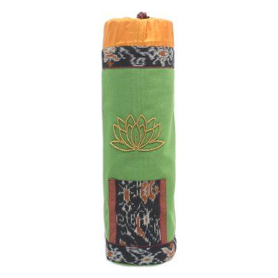 Petite Golden Lotus,'Drawstring Ikat Cotton Yoga Mat Bag'