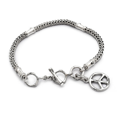 Peaceful Bamboo,'Artisan Crafted Sterling Silver Bracelet with Peace Charm'