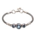 Mystic Bamboo,'Bamboo Motif Blue Topaz Pendant Bracelet from Bali'