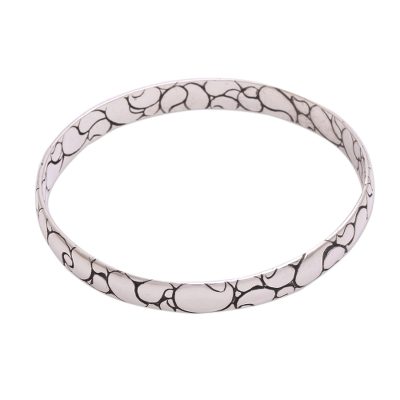 Polished Paisley,'Modern Balinese Sterling Silver Paisley Boho Bangle Bracelet'