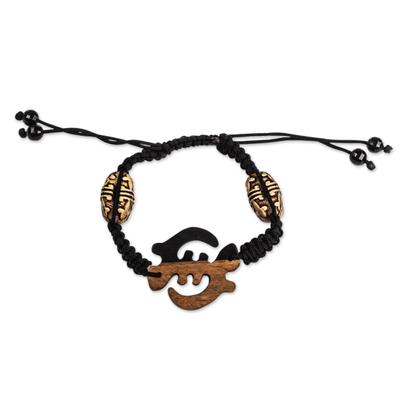 Gye Nyame,'Hand Made Ebony Wood Adinkra Symbol Pendant Bracelet'