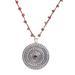 Shining Shield in Red,'Handmade 925 Sterling Silver Garnet Cord Pendant Necklace'