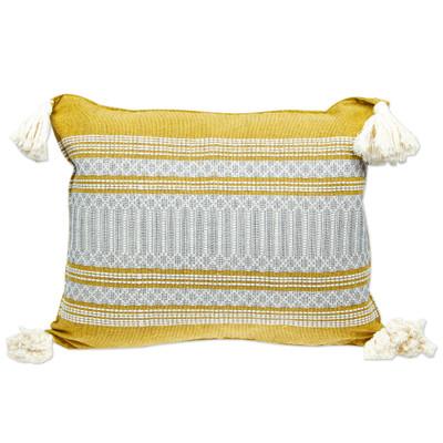 Honey Tradition,'Mexican Handloomed Honey and Alabaster Cotton Cushion Cover'