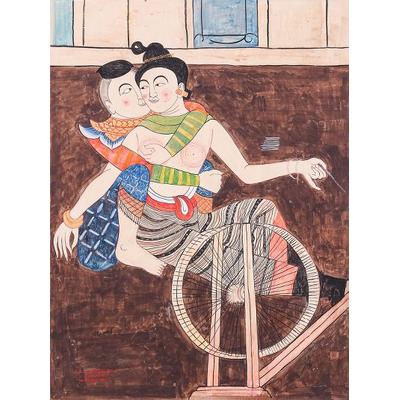 Love Spin,'Painting of a Couple in Ancient Thai Temple Style'