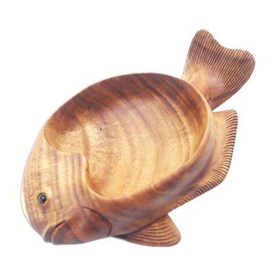 Faithful Fish,'Artisan Carved Wood Fish Catchall'