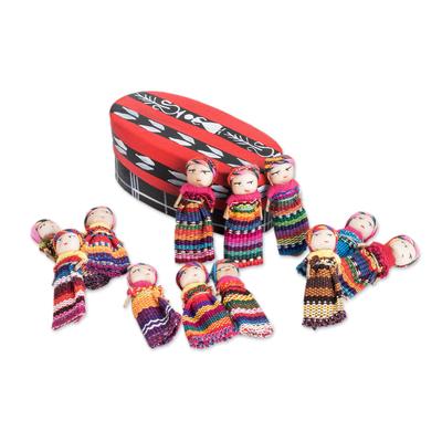 Country Beauties,'Twelve Cotton Worry Dolls with a Pinewood Box from Guatemala'