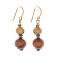 Tiger Charm,'Gold-Plated Tiger's Eye and Hematite Dangle Earrings'