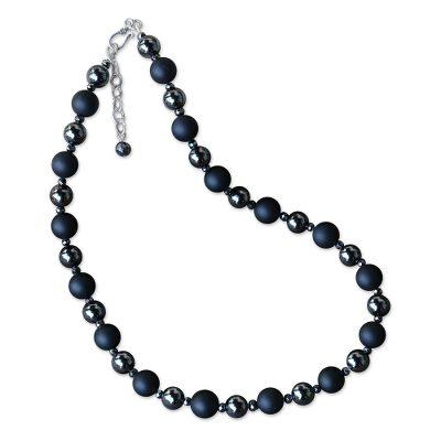 Dark Cosmos,'Onyx and Hematite Beaded Necklace from Thailand'