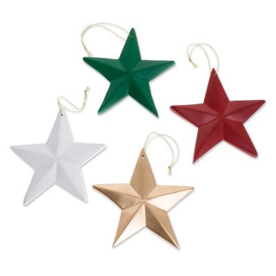 Colorful Light,'Assorted Wood Star Ornaments from Guatemala (Set of 4)'