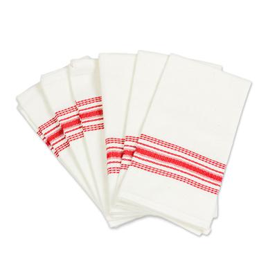 Peaceful Lines,'Red and White Striped Cotton Napkins (Set of 6)'