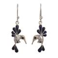 Azure Hummingbirds,'Lapis Lazuli and Onyx Hummingbird Dangle Earrings from Peru'