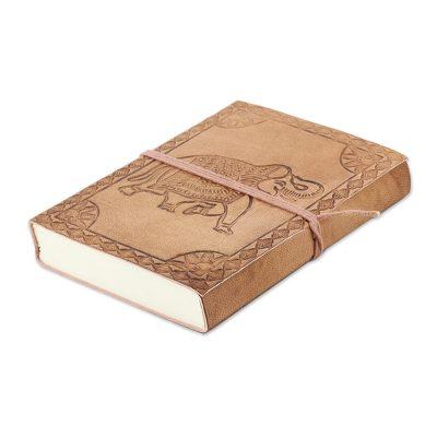 Stomping Grounds,'Embossed Cotton and Leather Elephant-Motif Journal'