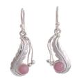 Swaying Leaf,'Handmade Sterling Earrings with Pink Opal'