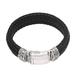 Lineage in Black,'Men's Leather and Sterling Silver Braided Wristband Bracelet'