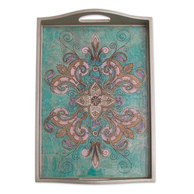 'Floral Reverse-Painted Glass Tray from Peru'