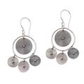 Mesmerizing Discs,'Circular Sterling Silver Chandelier Earrings from Bali'