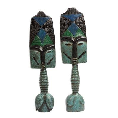 Blue Ashanti,'Ashanti-Style Wood Fertility Dolls from Ghana (Pair)'