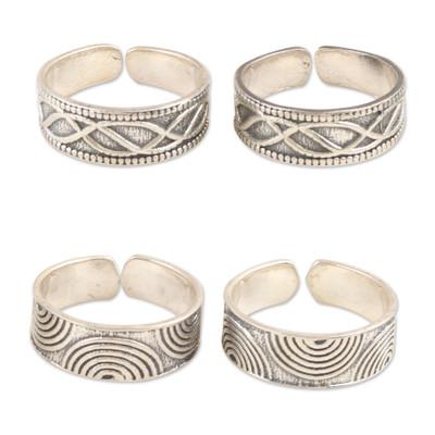 Waves and Loops,'Sterling Silver Toe Rings with Tw...