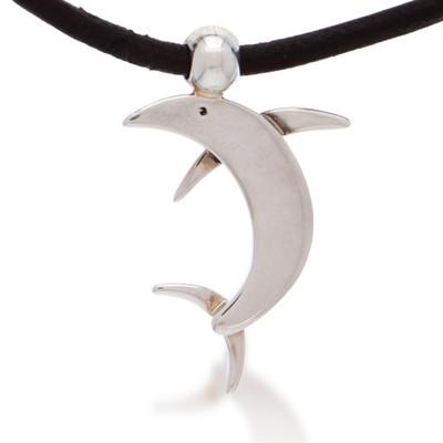 Sleek Dolphin,'Taxco Sterling Silver Dolphin Pendant Necklace from Mexico'