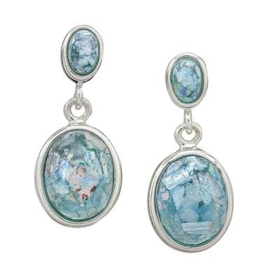Romantic Ovals,'Oval Roman Glass Dangle Earrings from Thailand'