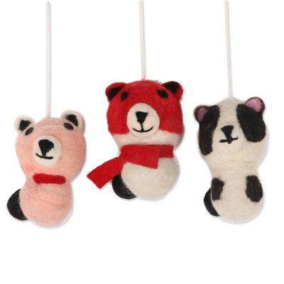 Panda Charm,'Wool Felt Panda Ornaments from India (Set of 3)'