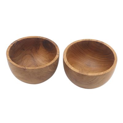 Dinner for Two,'Hand Carved Teak Wood Dinner Bowls from Bali (Pair)'