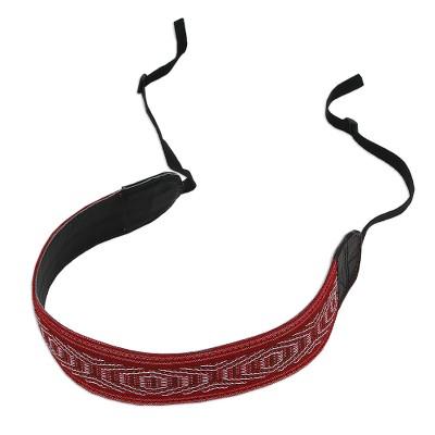 Chic Catch,'Leather Reinforced Handwoven Brick Red Cotton Camera Strap'