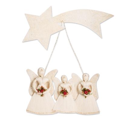 Angels with Flowers,'Natural Fiber Angel Wall Sculpture from Costa Rica'