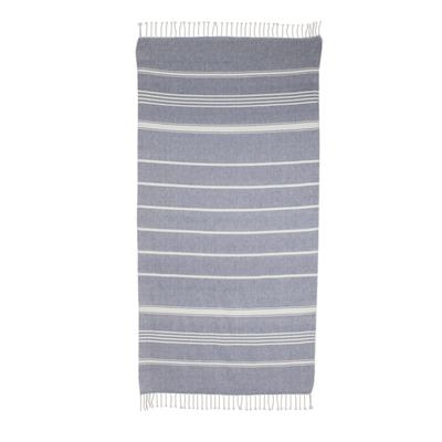 Fresh Relaxation in Cadet Blue,'Striped Cotton Beach Towel in Cadet Blue from Guatemala'