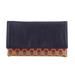 Flower Bed,'Leather Accent Cotton Clutch with Floral Motifs from India'