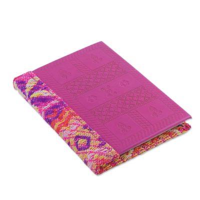 Berry Delight,'Leather Accent Cotton Journal in Berry from India'