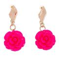 'Rose-Themed 24k Gold-Plated Resin Dangle Earrings in Azalea'