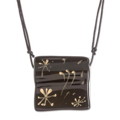 Starry Dreams in Black,'Black Recycled Glass Pendant Necklace from Costa Rica'