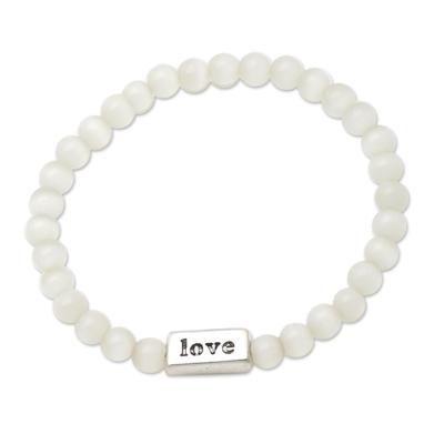 Cherished One in White,'Quartz and Sterling Silver Stretch Bracelet'