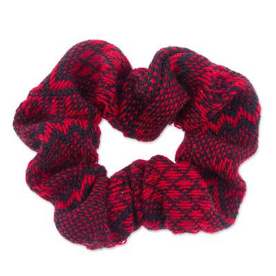 Red Spell,'Handloomed Cotton Red Scrunchie with Geometric Pattern'