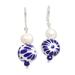 'Cultured Pearl and Ceramic Puebla-Style Bead Dangle Earrings'