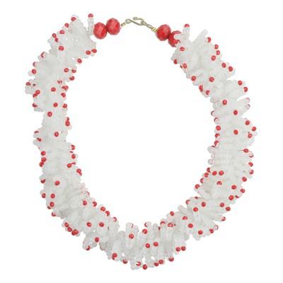 Red Coral,'Red and White Recycled Plastic Beaded Necklace from Ghana'