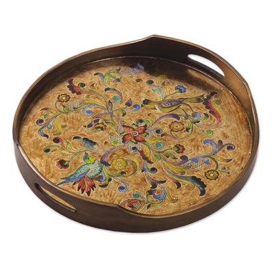 Heralds of Spring,'Unique Reverse-Painted Glass Serving Tray'