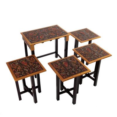 Firebirds,'Set of 5 Accent Tables Handmade from Wood and Leather'