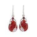 Carnelian and Garnet Leaf Dangle Earrings from India 'Leafy Radiance'