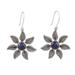Royal Leafy Blossom,'Sterling Silver Dangle Earrings with Lapis Lazuli Stones'