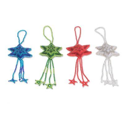 Colorful Fleeting Stars,'Glass Beaded Star Ornaments in Assorted Colors (Set of 4)'